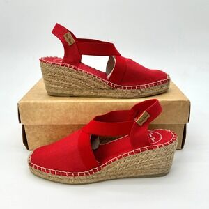 Vegan Wedge Espadrille Sandals Toni Pons Ter Womens Sz 6.5 Red Hand Stitched NEW